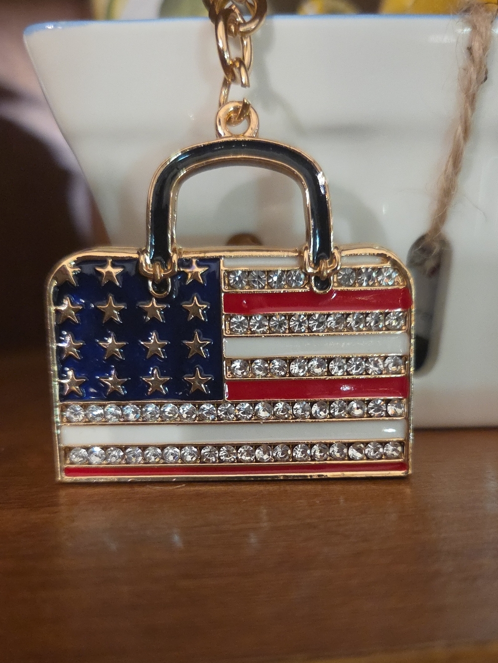 Patriotic Rhinestone Accent Women’s Bag Charm - Red, White & Blue